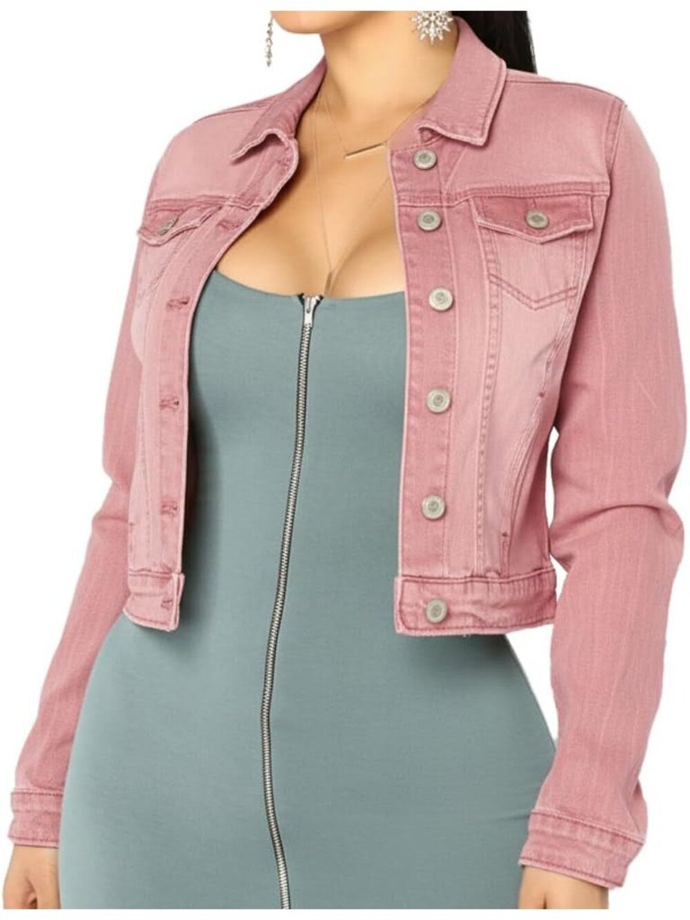 Women's Light Pink Denim Long Sleeve Classic Distressed Butterfly Jean Jackets